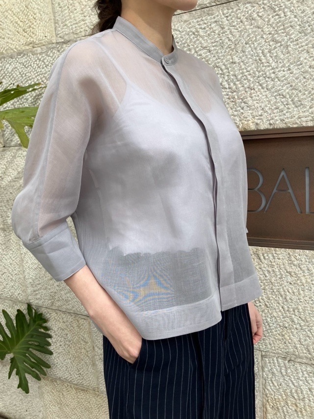 BEATING HEART スタンドカラー シアー 5分袖 ブラウス BB020L1 ビーティングハート OFF WHIT / BLACK / LIGHT GRAY