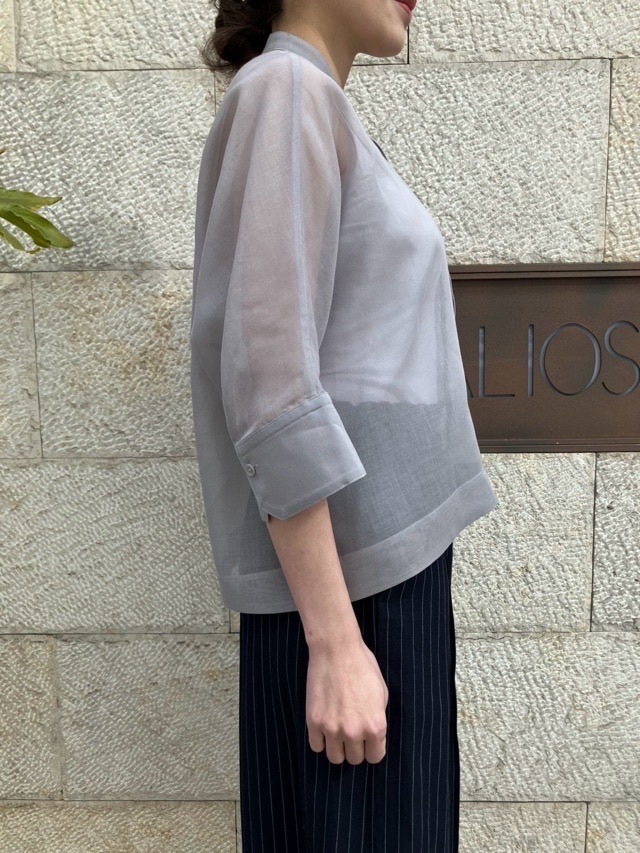 BEATING HEART スタンドカラー シアー 5分袖 ブラウス BB020L1 ビーティングハート OFF WHIT / BLACK / LIGHT GRAY