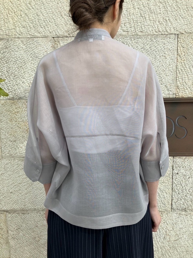 BEATING HEART スタンドカラー シアー 5分袖 ブラウス BB020L1 ビーティングハート OFF WHIT / BLACK / LIGHT GRAY