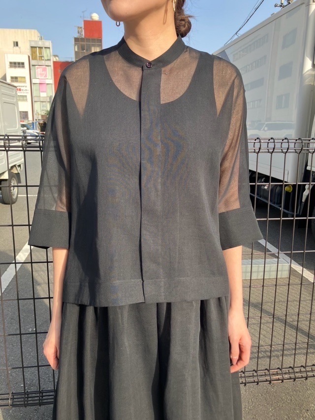 BEATING HEART スタンドカラー シアー 5分袖 ブラウス BB020L1 ビーティングハート OFF WHIT / BLACK / LIGHT GRAY