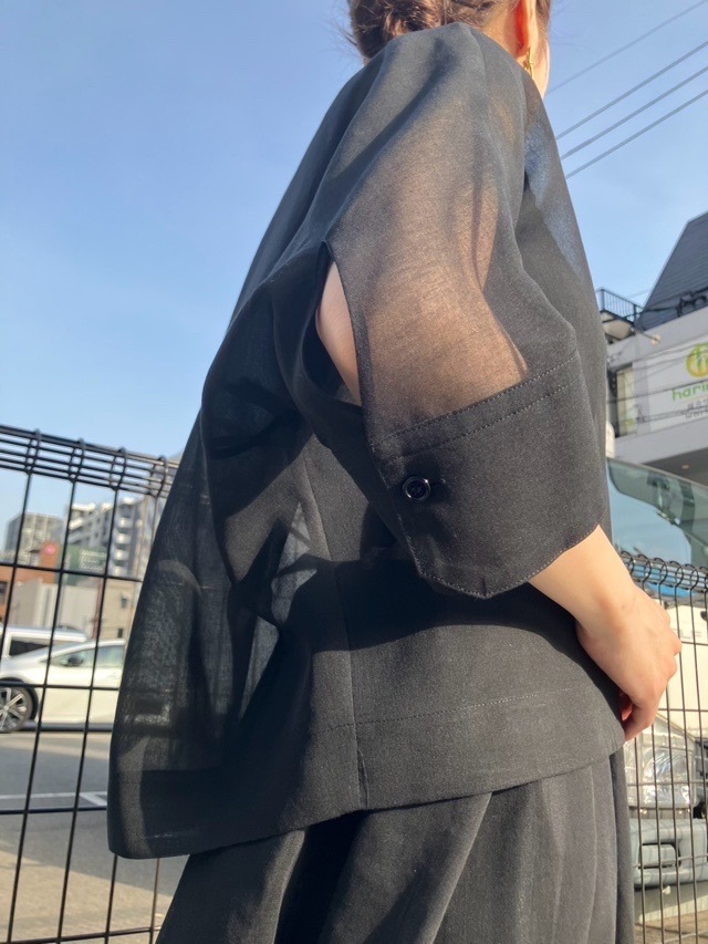 BEATING HEART スタンドカラー シアー 5分袖 ブラウス BB020L1 ビーティングハート OFF WHIT / BLACK / LIGHT GRAY