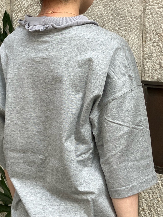 Harikae  襟ぐりフリルポリエステル半袖Ｔシャツ WHITE/GRAY/BLACK  H0467  ハリカエ