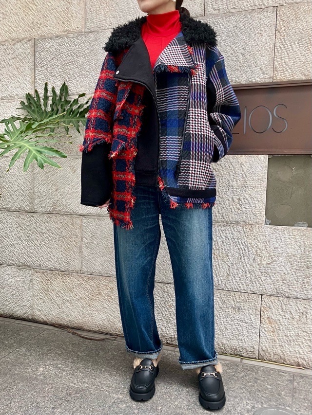 AULA AILA チェック コンビネ-ション ブルゾン IVORY×GRAY (03) / BLACK×RED (19) 1253-01031 アウラアイラ