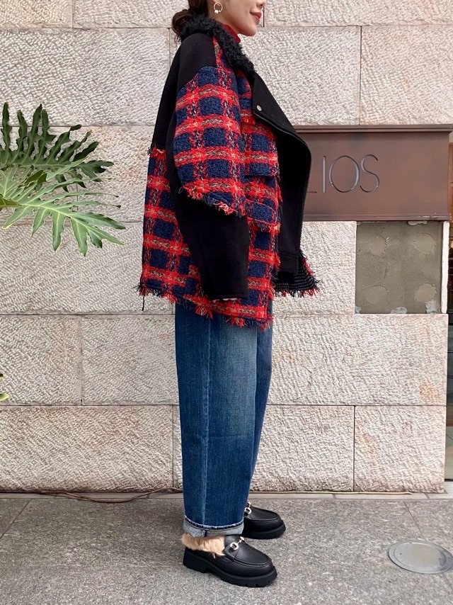 AULA AILA チェック コンビネ-ション ブルゾン IVORY×GRAY (03) / BLACK×RED (19) 1253-01031 アウラアイラ