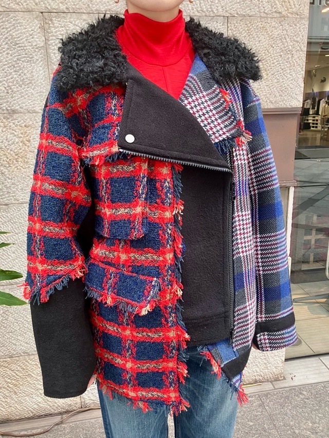 AULA AILA チェック コンビネ-ション ブルゾン IVORY×GRAY (03) / BLACK×RED (19) 1253-01031 アウラアイラ