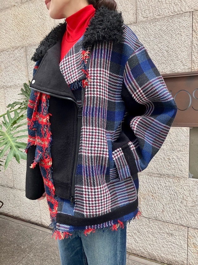 AULA AILA チェック コンビネ-ション ブルゾン IVORY×GRAY (03) / BLACK×RED (19) 1253-01031 アウラアイラ