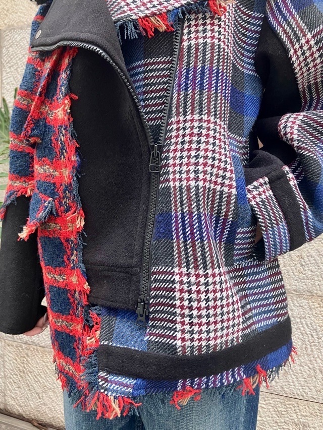 AULA AILA チェック コンビネ-ション ブルゾン IVORY×GRAY (03) / BLACK×RED (19) 1253-01031 アウラアイラ