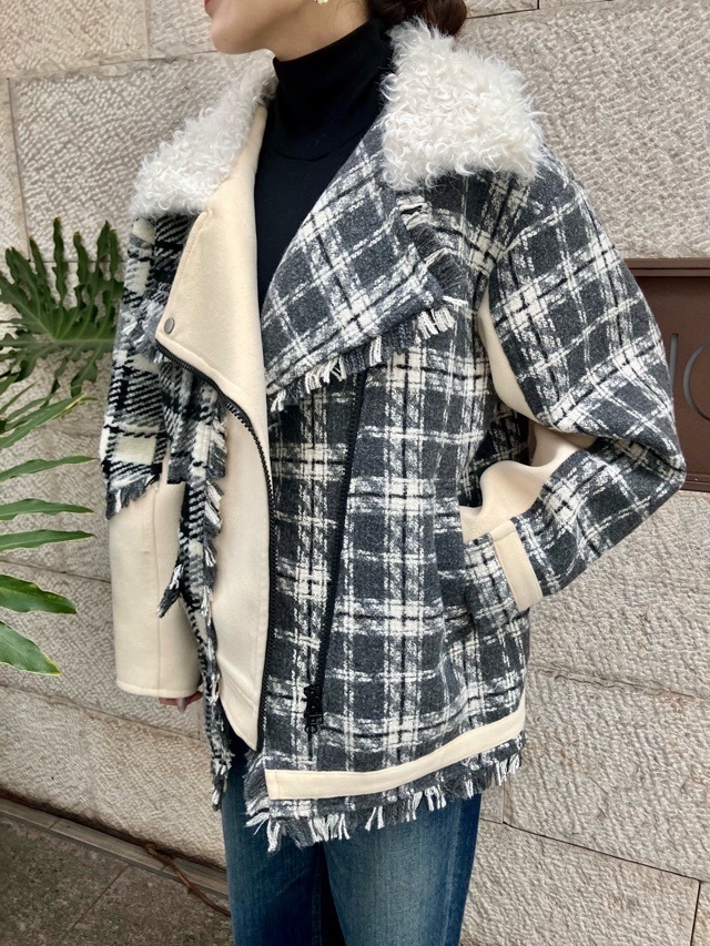 AULA AILA チェック コンビネ-ション ブルゾン IVORY×GRAY (03) / BLACK×RED (19) 1253-01031 アウラアイラ