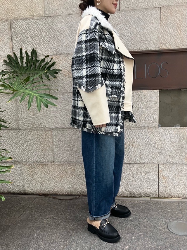 AULA AILA チェック コンビネ-ション ブルゾン IVORY×GRAY (03) / BLACK×RED (19) 1253-01031 アウラアイラ