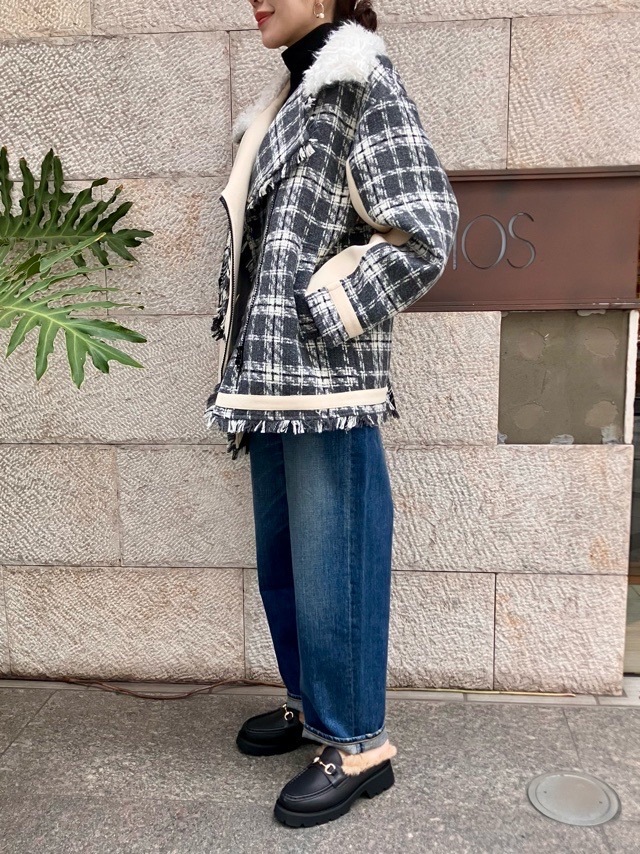 AULA AILA チェック コンビネ-ション ブルゾン IVORY×GRAY (03) / BLACK×RED (19) 1253-01031 アウラアイラ