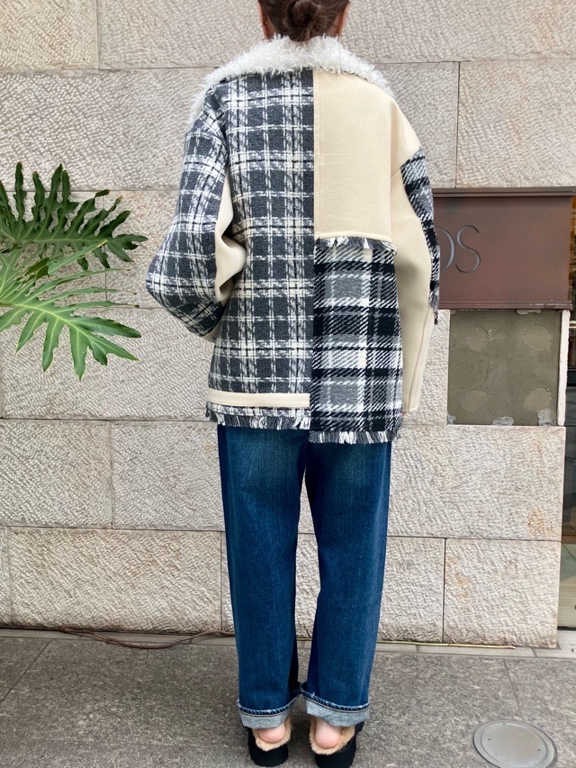 AULA AILA チェック コンビネ-ション ブルゾン IVORY×GRAY (03) / BLACK×RED (19) 1253-01031 アウラアイラ