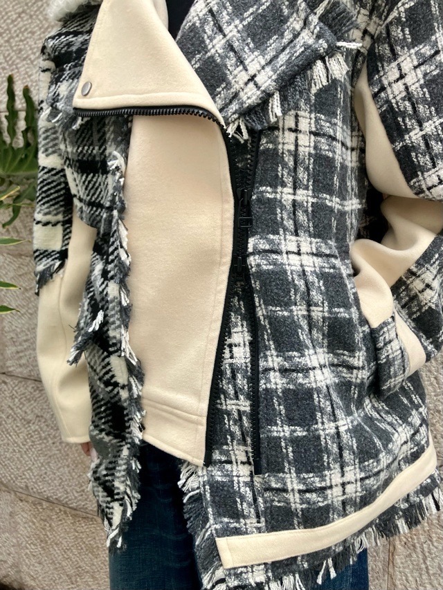 AULA AILA チェック コンビネ-ション ブルゾン IVORY×GRAY (03) / BLACK×RED (19) 1253-01031 アウラアイラ