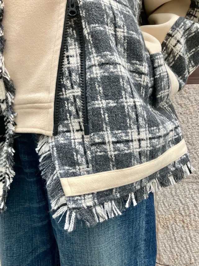 AULA AILA チェック コンビネ-ション ブルゾン IVORY×GRAY (03) / BLACK×RED (19) 1253-01031 アウラアイラ