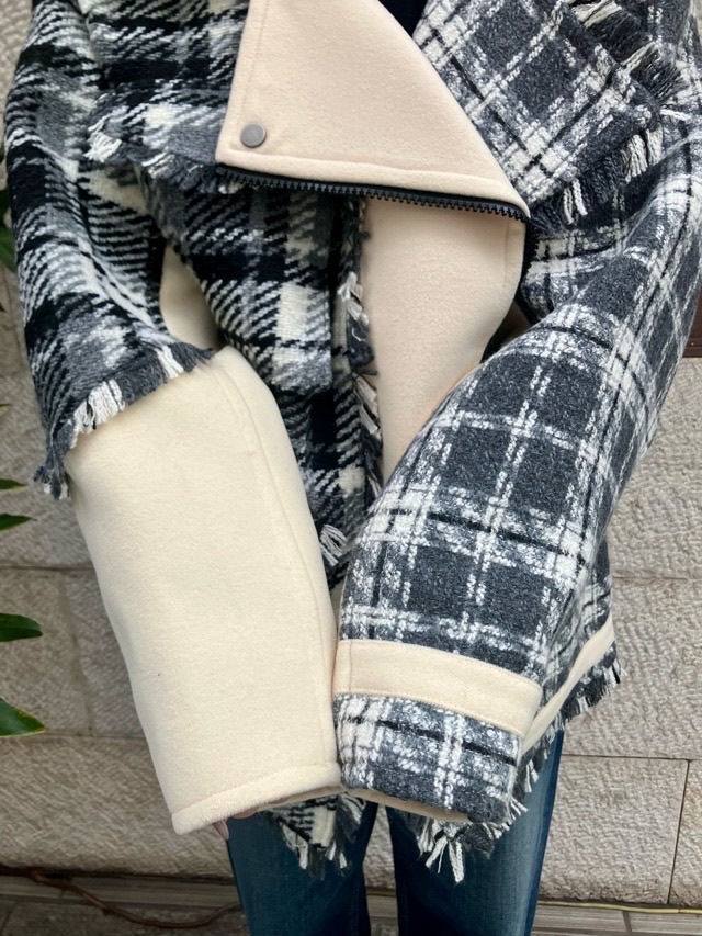 AULA AILA チェック コンビネ-ション ブルゾン IVORY×GRAY (03) / BLACK×RED (19) 1253-01031 アウラアイラ