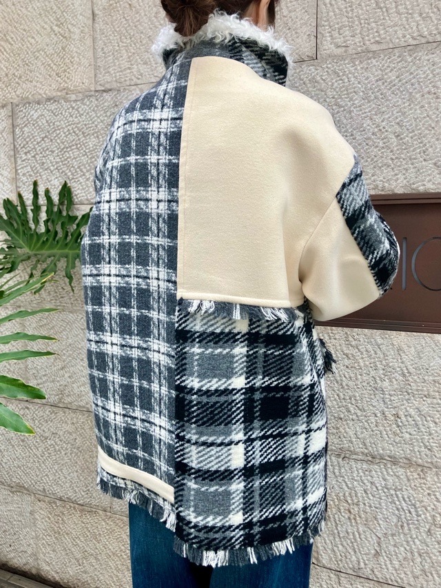 AULA AILA チェック コンビネ-ション ブルゾン IVORY×GRAY (03) / BLACK×RED (19) 1253-01031 アウラアイラ