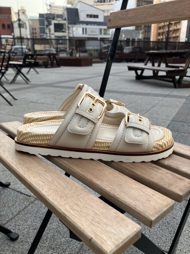 ELVIO ZANON 2025SS ダブルバックル サンダル EB1005X BEIGE