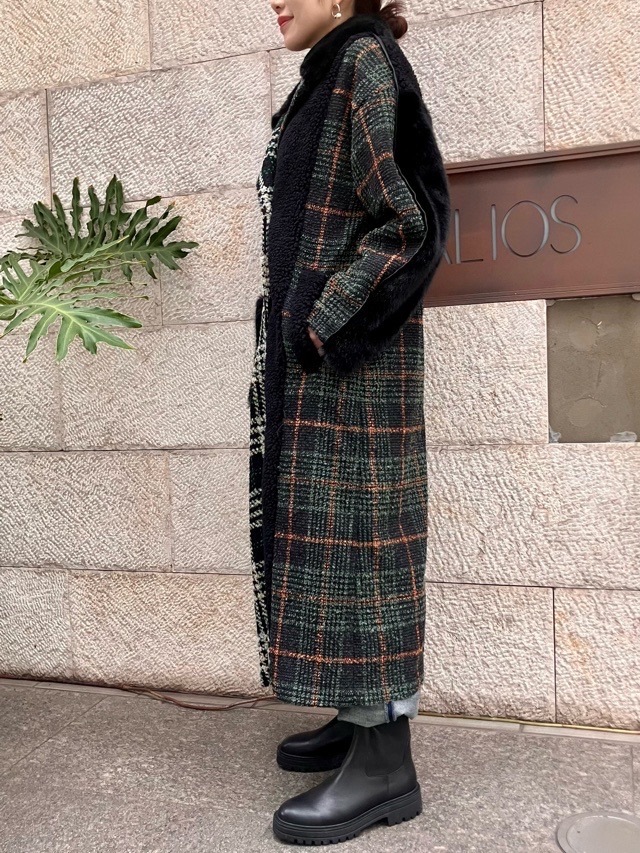 AULA AILA アシンメトリーコンビネーション ロングコート 1243-01044 DARKGREEN アウラアイラ