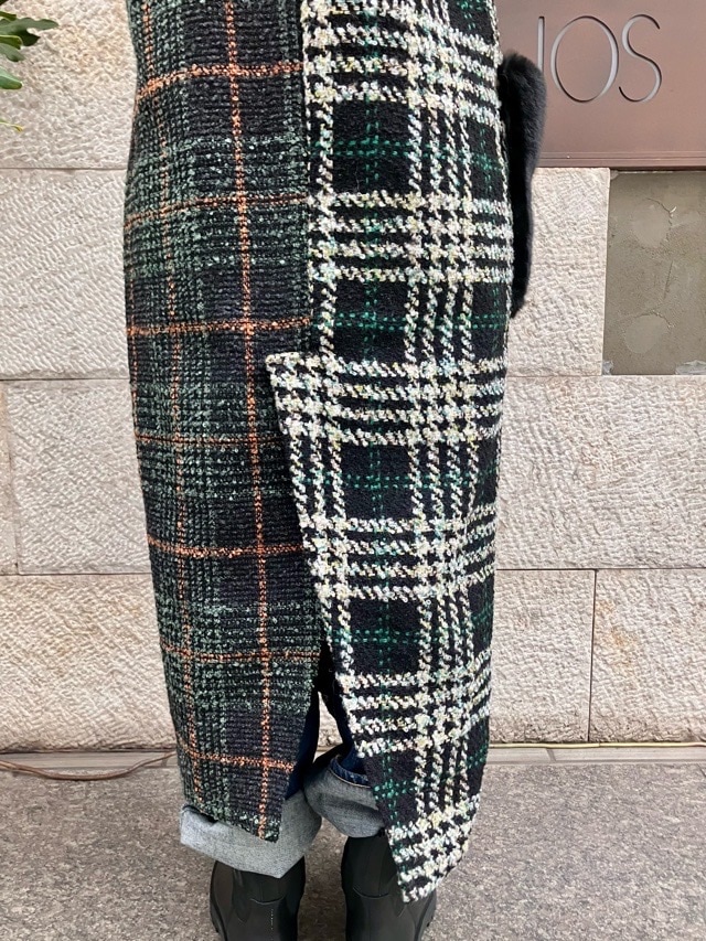 AULA AILA アシンメトリーコンビネーション ロングコート 1243-01044 DARKGREEN アウラアイラ