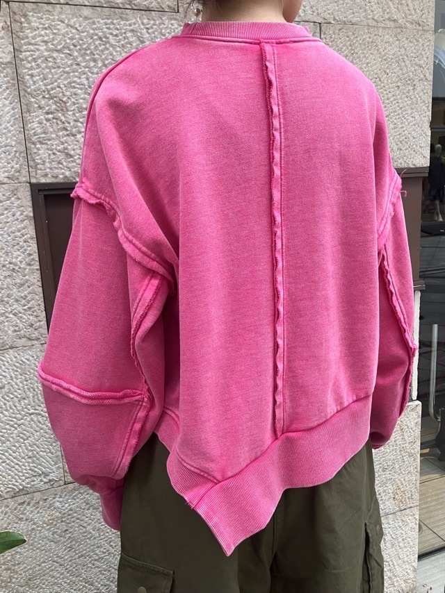 AULA AILA  アシンメトリー ビジュ付き ビンテージライク プルオーバー  1254-08001   BLACK(19) /PINK（72）  アウラアイラ