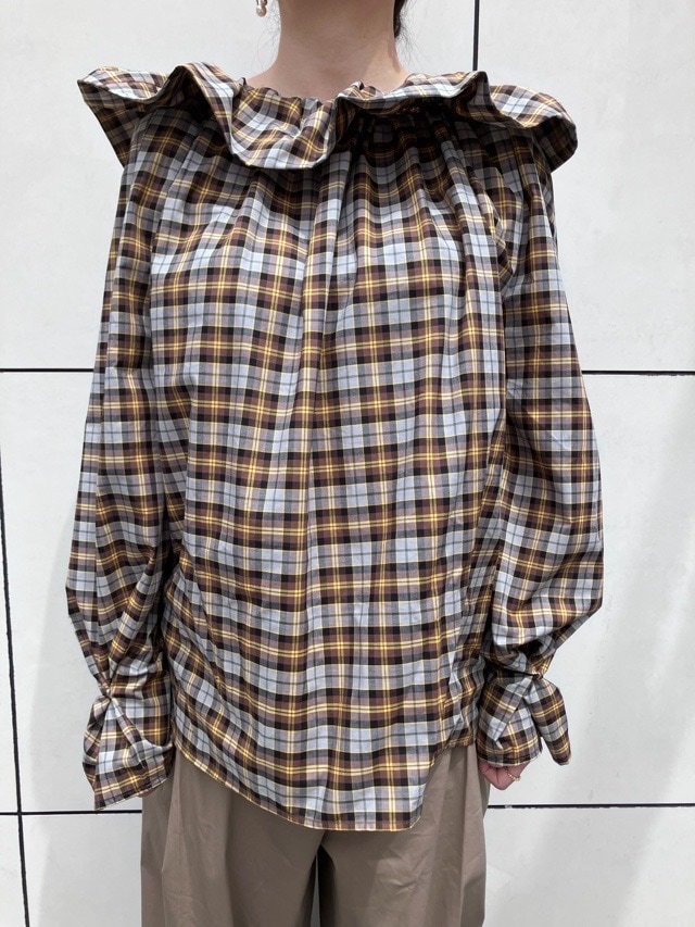 MSGM ラッフル チェック ブラウス 4042MDM04 BROWN (30) エムエス
