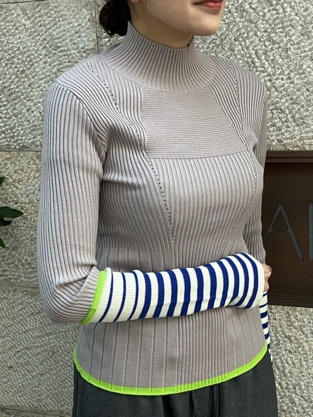 AULA AILA  ボーダースリーブリブニット  1254-09005  BLACK(19) /GRAY(12)/PINK(72)  アウラアイラ
