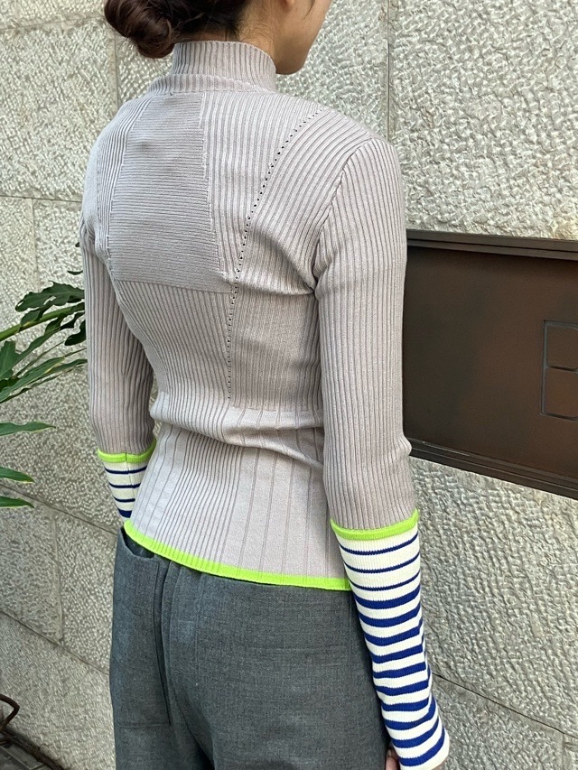 AULA AILA  ボーダースリーブリブニット  1254-09005  BLACK(19) /GRAY(12)/PINK(72)  アウラアイラ