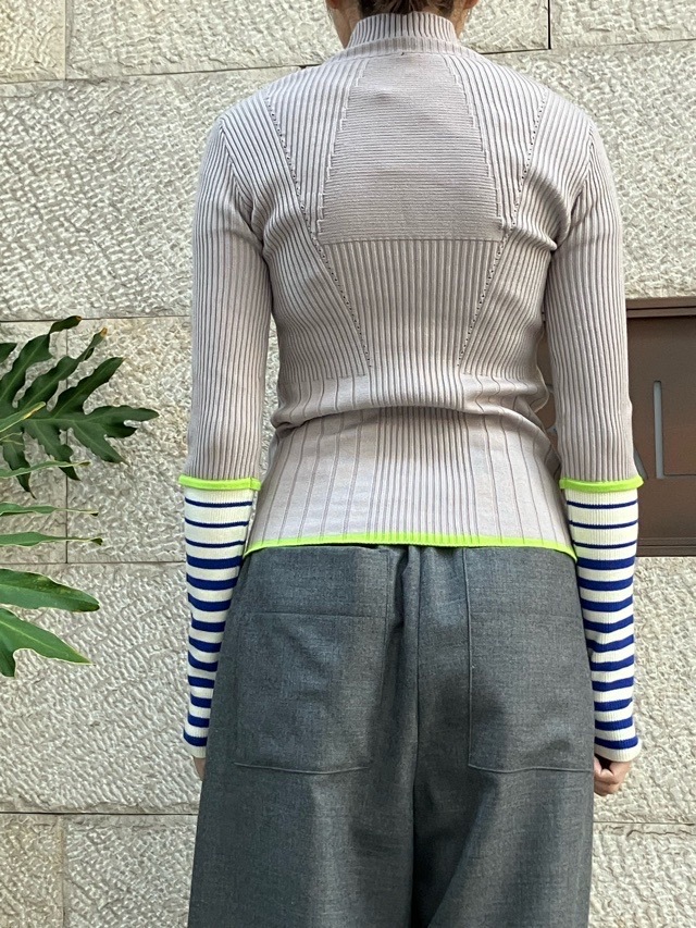AULA AILA  ボーダースリーブリブニット  1254-09005  BLACK(19) /GRAY(12)/PINK(72)  アウラアイラ