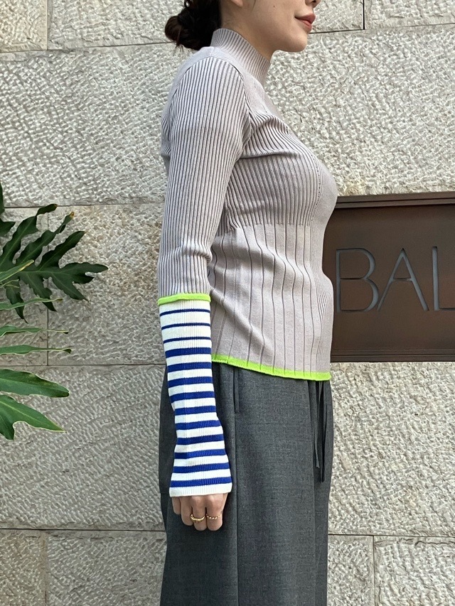 AULA AILA  ボーダースリーブリブニット  1254-09005  BLACK(19) /GRAY(12)/PINK(72)  アウラアイラ
