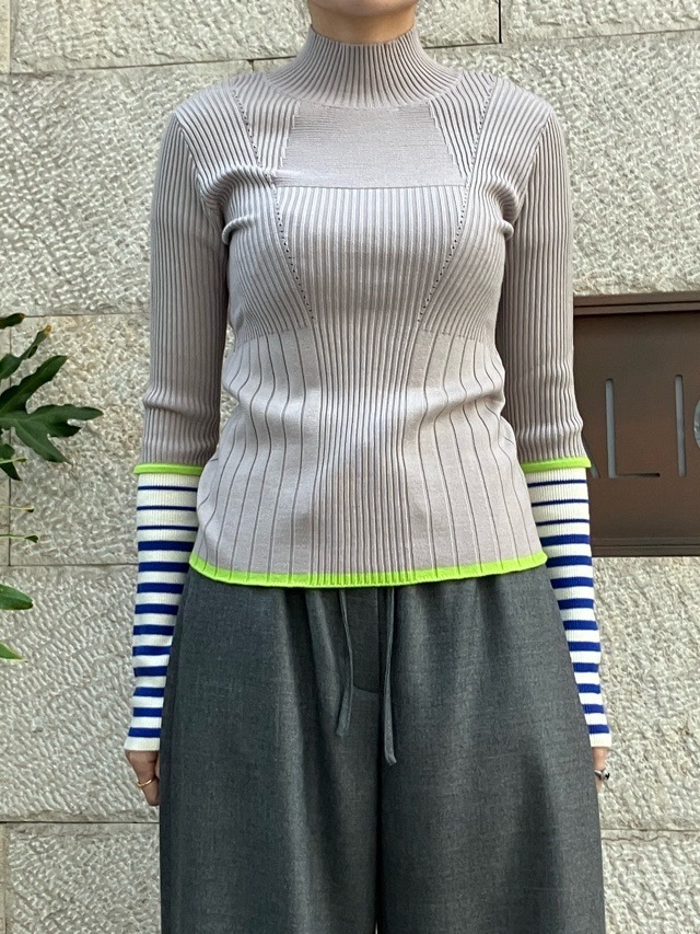 AULA AILA  ボーダースリーブリブニット  1254-09005  BLACK(19) /GRAY(12)/PINK(72)  アウラアイラ
