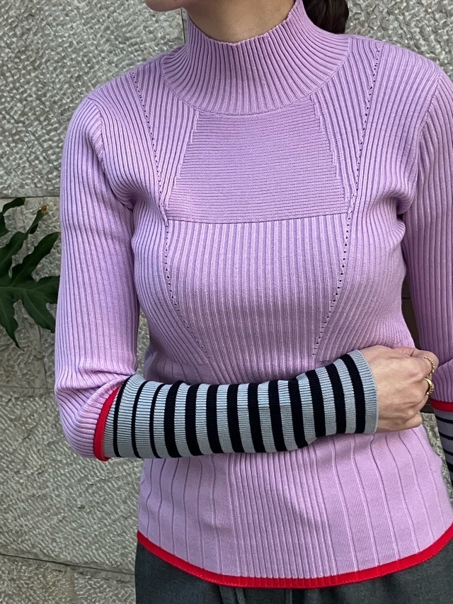 AULA AILA  ボーダースリーブリブニット  1254-09005  BLACK(19) /GRAY(12)/PINK(72)  アウラアイラ