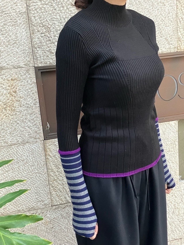 AULA AILA  ボーダースリーブリブニット  1254-09005  BLACK(19) /GRAY(12)/PINK(72)  アウラアイラ