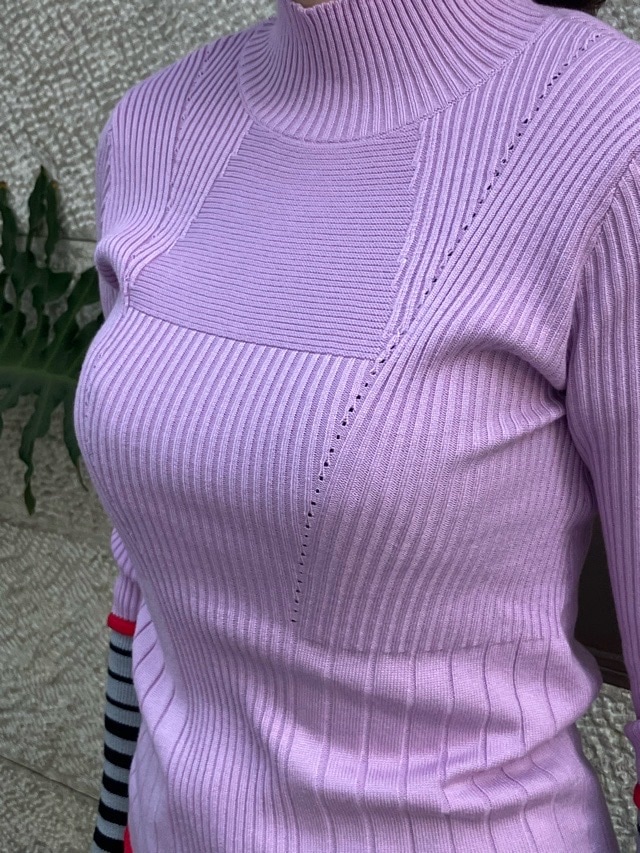 AULA AILA  ボーダースリーブリブニット  1254-09005  BLACK(19) /GRAY(12)/PINK(72)  アウラアイラ