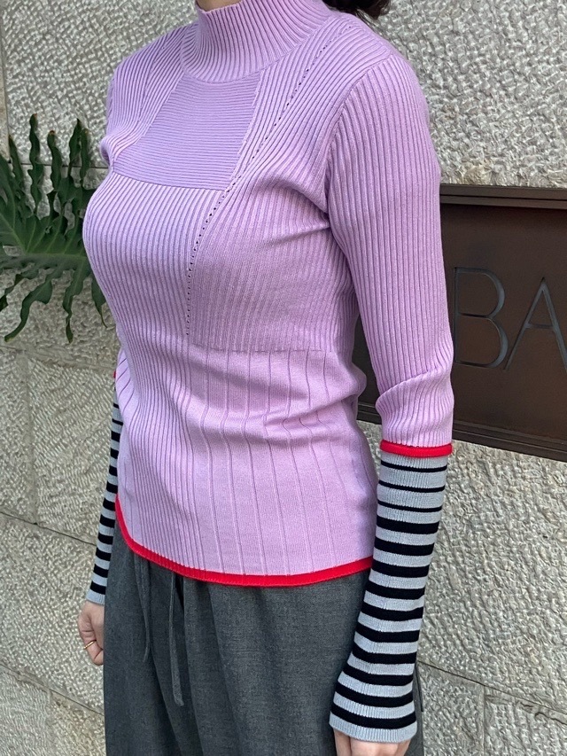 AULA AILA  ボーダースリーブリブニット  1254-09005  BLACK(19) /GRAY(12)/PINK(72)  アウラアイラ