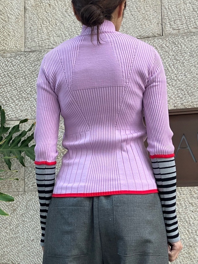 AULA AILA  ボーダースリーブリブニット  1254-09005  BLACK(19) /GRAY(12)/PINK(72)  アウラアイラ