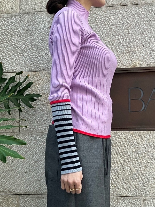 AULA AILA  ボーダースリーブリブニット  1254-09005  BLACK(19) /GRAY(12)/PINK(72)  アウラアイラ