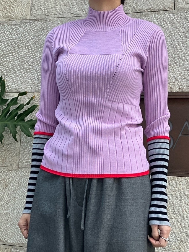 AULA AILA  ボーダースリーブリブニット  1254-09005  BLACK(19) /GRAY(12)/PINK(72)  アウラアイラ