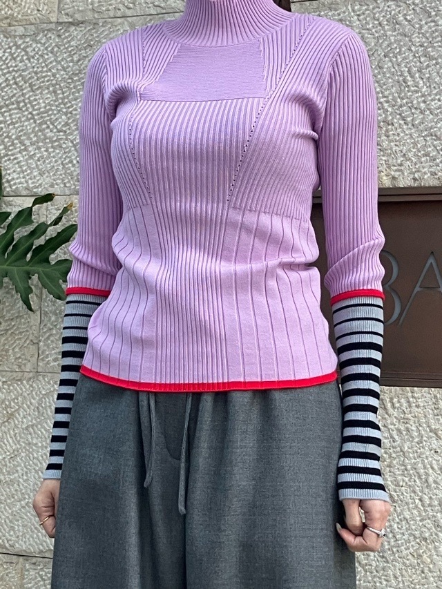 AULA AILA  ボーダースリーブリブニット  1254-09005  BLACK(19) /GRAY(12)/PINK(72)  アウラアイラ