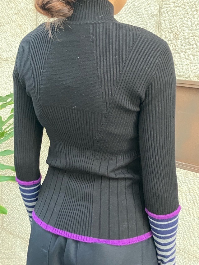 AULA AILA  ボーダースリーブリブニット  1254-09005  BLACK(19) /GRAY(12)/PINK(72)  アウラアイラ