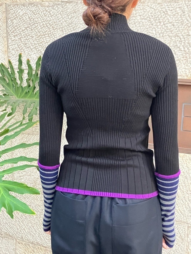 AULA AILA  ボーダースリーブリブニット  1254-09005  BLACK(19) /GRAY(12)/PINK(72)  アウラアイラ