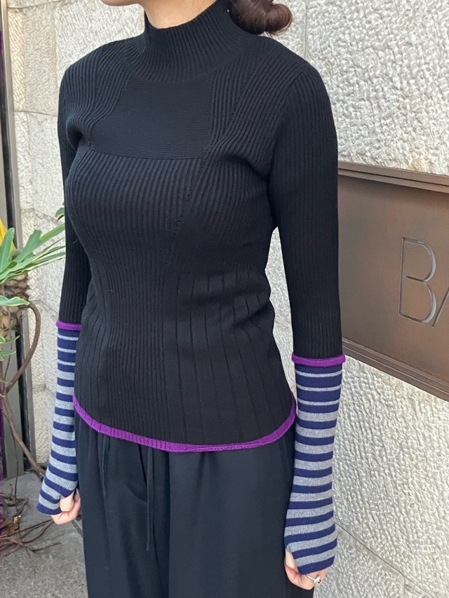 AULA AILA  ボーダースリーブリブニット  1254-09005  BLACK(19) /GRAY(12)/PINK(72)  アウラアイラ