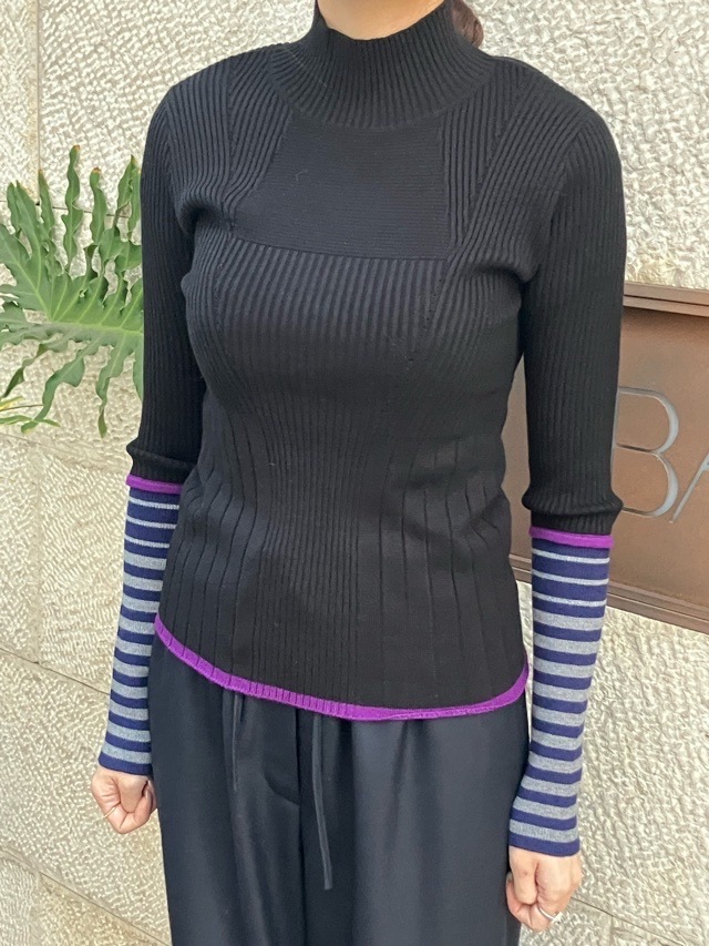 AULA AILA  ボーダースリーブリブニット  1254-09005  BLACK(19) /GRAY(12)/PINK(72)  アウラアイラ