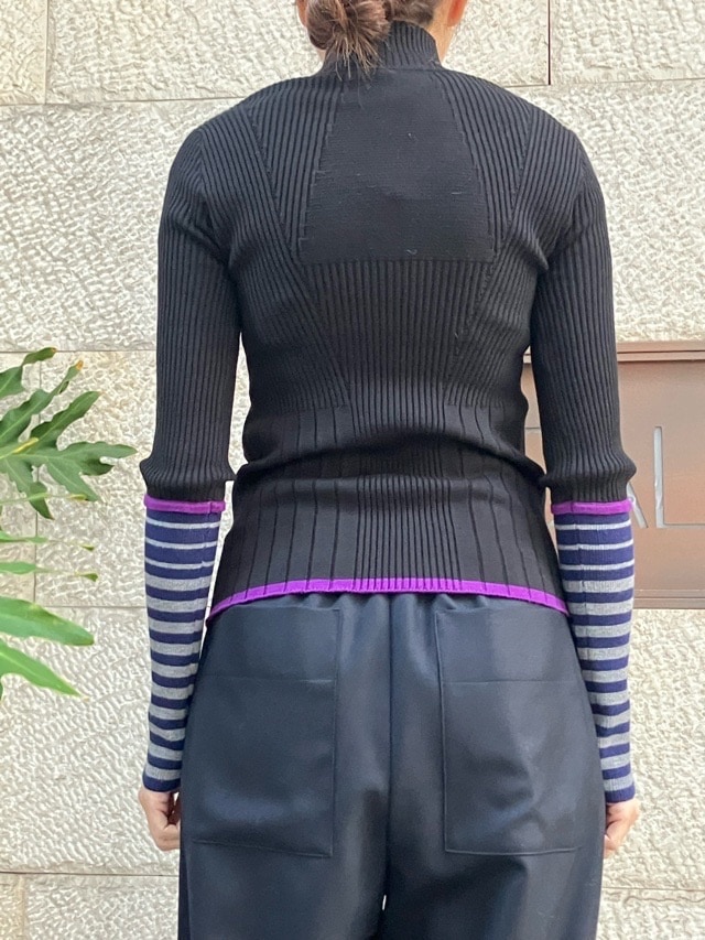AULA AILA  ボーダースリーブリブニット  1254-09005  BLACK(19) /GRAY(12)/PINK(72)  アウラアイラ