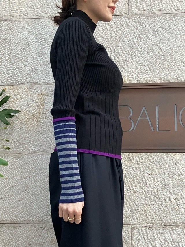 AULA AILA  ボーダースリーブリブニット  1254-09005  BLACK(19) /GRAY(12)/PINK(72)  アウラアイラ