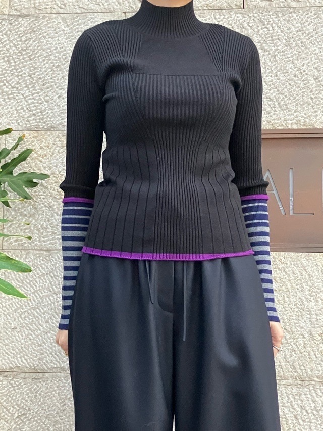AULA AILA  ボーダースリーブリブニット  1254-09005  BLACK(19) /GRAY(12)/PINK(72)  アウラアイラ