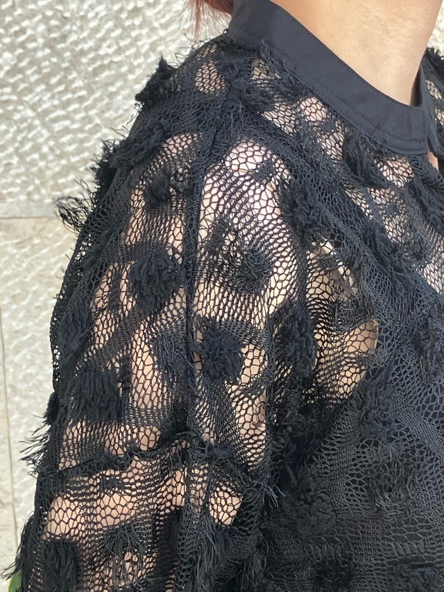 near．nippon 　ポップコーン ニットレース ヘンリーネック ブラウス 　715-2526　BLACK　ニアーニッポン