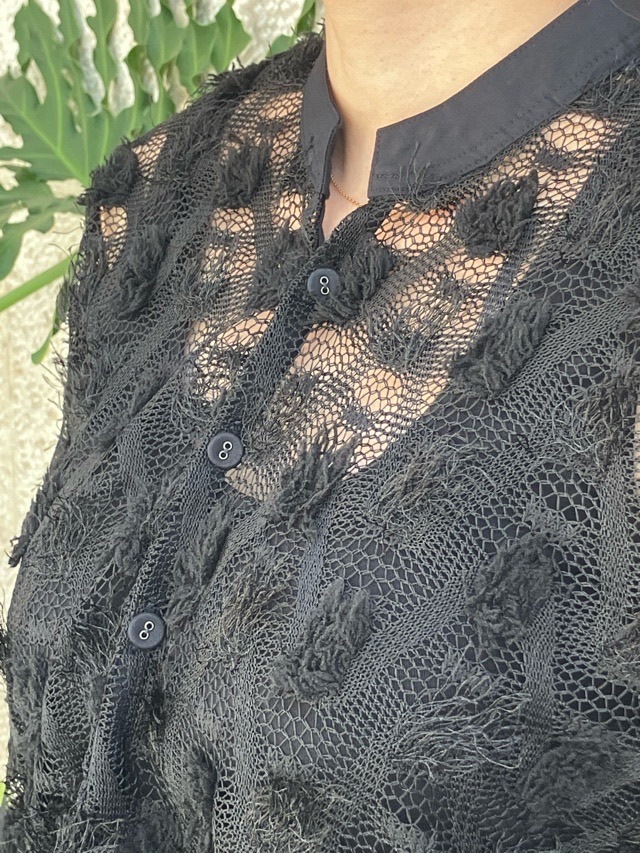 near．nippon 　ポップコーン ニットレース ヘンリーネック ブラウス 　715-2526　BLACK　ニアーニッポン