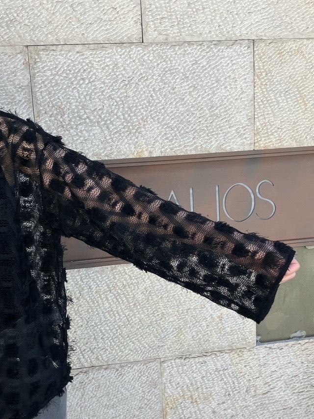 near．nippon 　ポップコーン ニットレース ヘンリーネック ブラウス 　715-2526　BLACK　ニアーニッポン