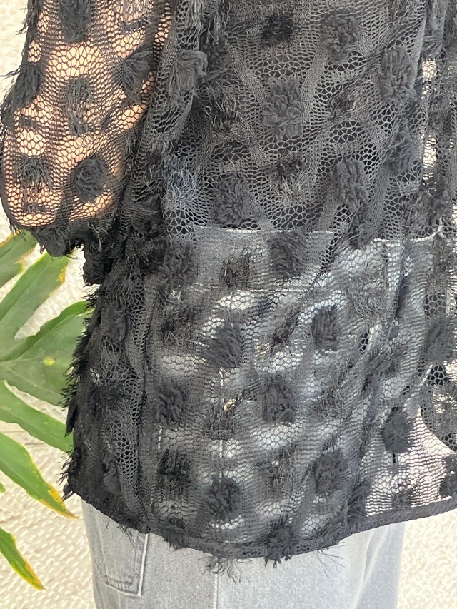 near．nippon 　ポップコーン ニットレース ヘンリーネック ブラウス 　715-2526　BLACK　ニアーニッポン