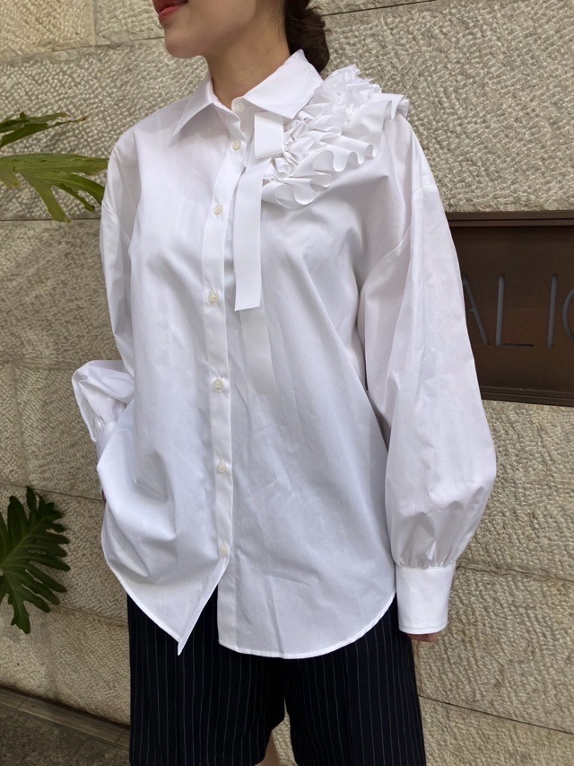 MSGM フリルリボン シャツカラー ブラウス 3841MDE11X WHITE エムエスジーエム