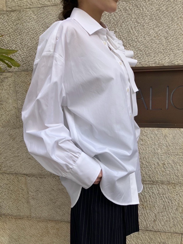 MSGM フリルリボン シャツカラー ブラウス 3841MDE11X WHITE エムエスジーエム